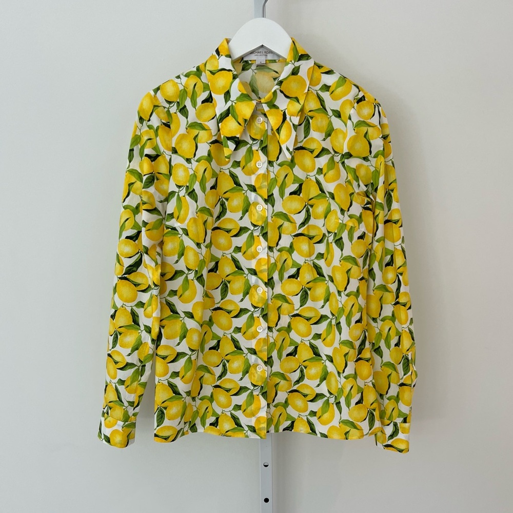MICHAEL KORS COLLECTION LEMON PRINT SHIRT SIZE 8 NWOTS!